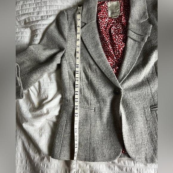 Anthropologie Elevenses Pleated Collar Wool Blend Blazer-grey Size 6/8 - Picture 3 of 9